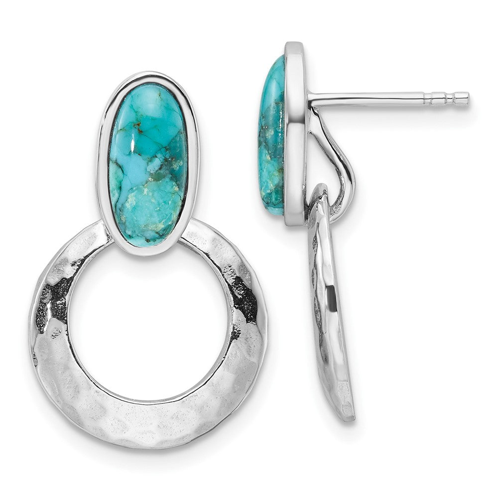 Sterling Silver Rhodium-plated Recon. Turquoise Post Dangle Earrings - Product Photo
