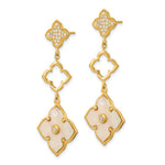 Sterling Silver Gold-tone Polished MOP & CZ Floral Post Dangle Earrings - Product Photo