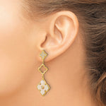 Sterling Silver Gold-tone Polished MOP & CZ Floral Post Dangle Earrings - Product Photo