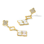 Sterling Silver Gold-tone Polished MOP & CZ Floral Post Dangle Earrings - Product Photo