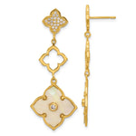 Sterling Silver Gold-tone Polished MOP & CZ Floral Post Dangle Earrings - Product Photo