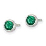 Sterling Silver Polished Green Glass Round Bezel Stud Earrings - Product Photo