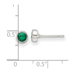 Sterling Silver Polished Green Glass Round Bezel Stud Earrings - Product Photo
