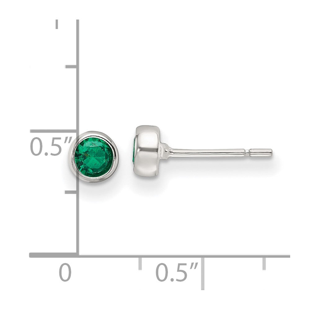 Sterling Silver Polished Green Glass Round Bezel Stud Earrings - Product Photo