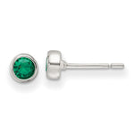Sterling Silver Polished Green Glass Round Bezel Stud Earrings - Product Photo
