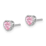 Sterling Silver Rhodium-plated Pink CZ Heart Post Earrings - Product Photo