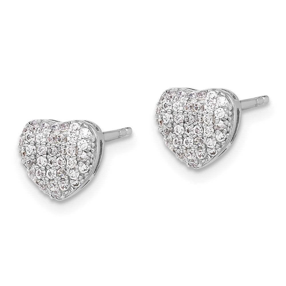 Sterling Silver Rhodium-plated Pave CZ Heart Post Earrings - Product Photo