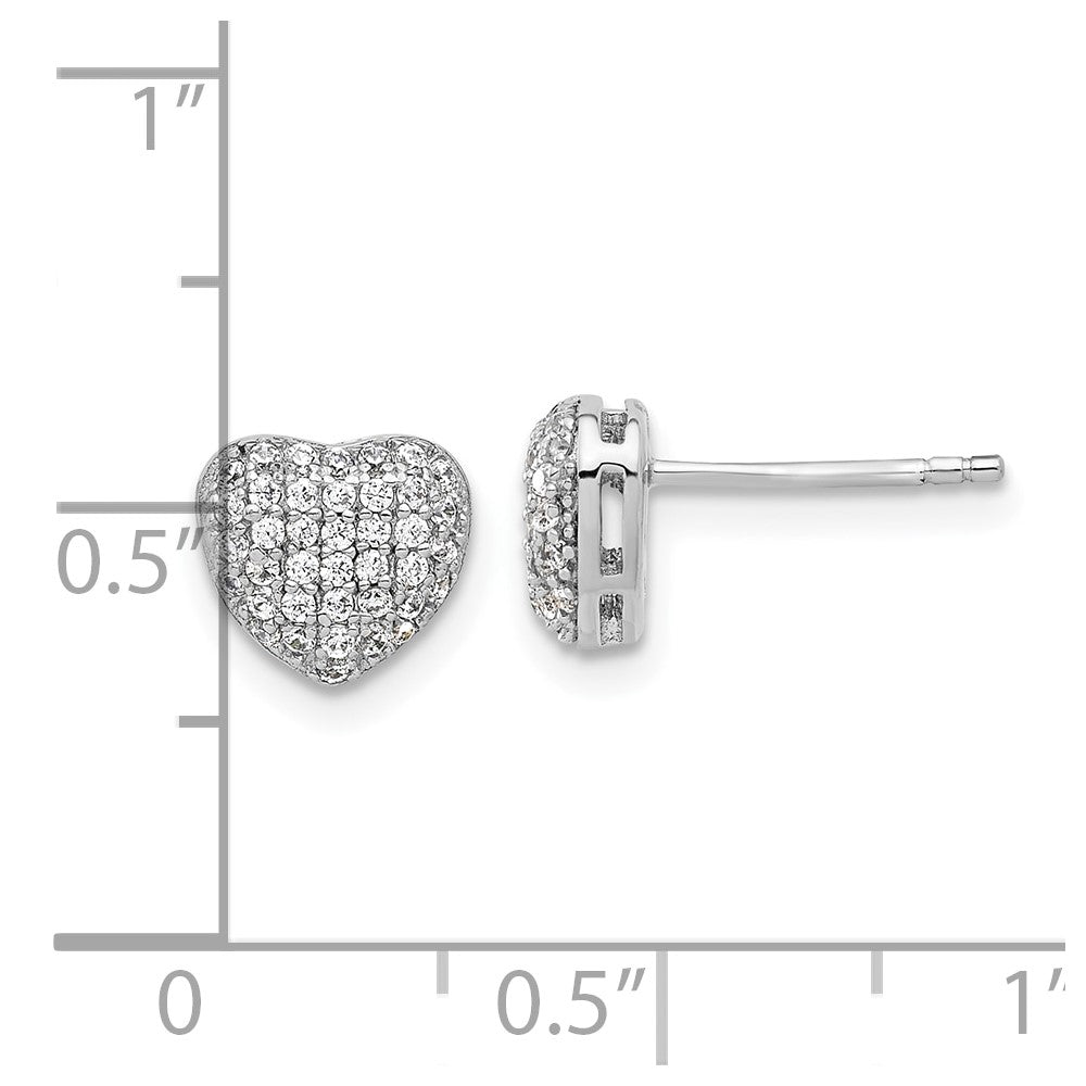 Sterling Silver Rhodium-plated Pave CZ Heart Post Earrings - Product Photo