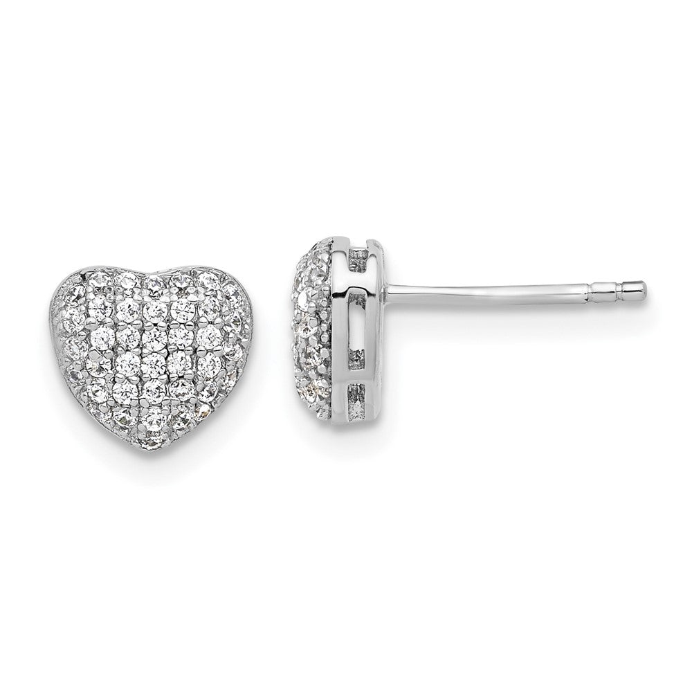 Sterling Silver Rhodium-plated Pave CZ Heart Post Earrings - Product Photo