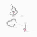Sterling Silver Rh-plated White and Pink CZ Heart w/ Jacket Post Earrings - Product Photo