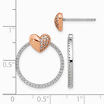 Sterling Silver Rhodium-plated Rose-tone CZ Heart and Open Circle Post Earrings - Product Photo