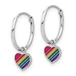 Sterling Silver Rh-plt Enamel Rainbow Heart Dangle Eternity Hoop Earrings - Product Photo
