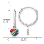 Sterling Silver Rh-plt Enamel Rainbow Heart Dangle Eternity Hoop Earrings - Product Photo