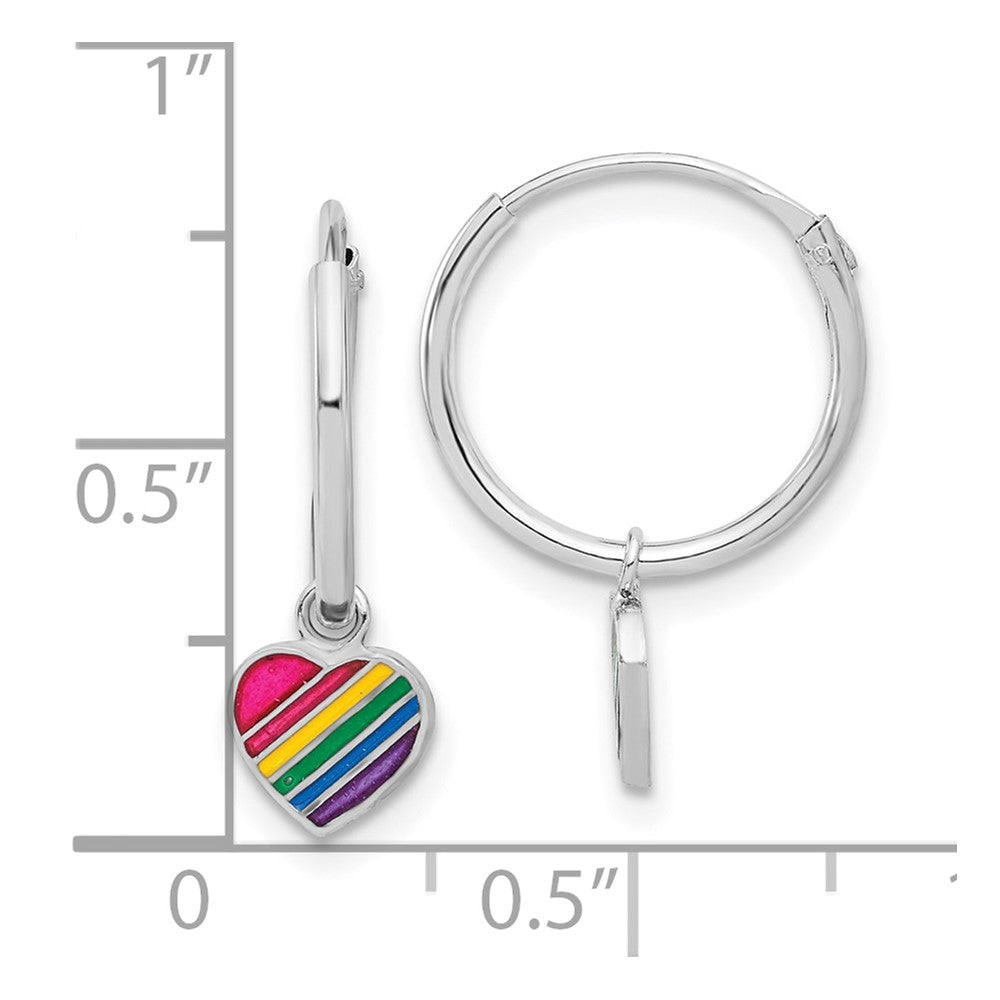 Sterling Silver Rh-plt Enamel Rainbow Heart Dangle Eternity Hoop Earrings - Product Photo