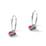 Sterling Silver Rh-plt Enamel Rainbow Heart Dangle Eternity Hoop Earrings - Product Photo
