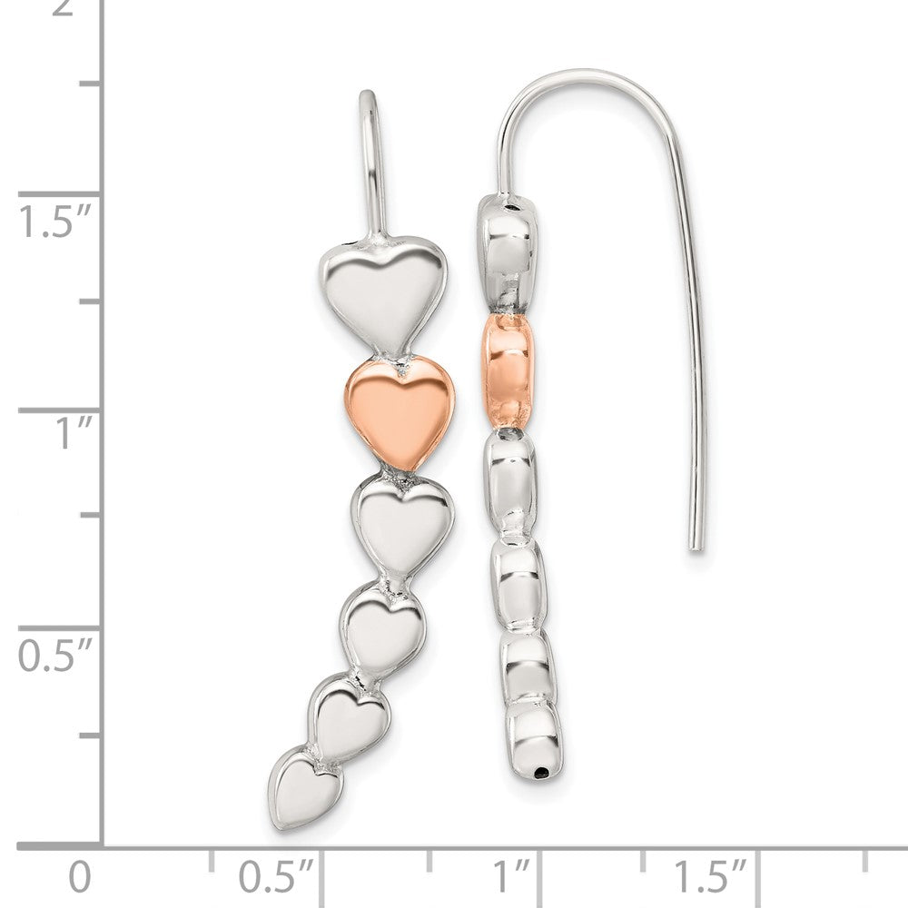 Sterling Silver and Rose-tone Polished Heart Shepherd Hook Earrings - Product Photo