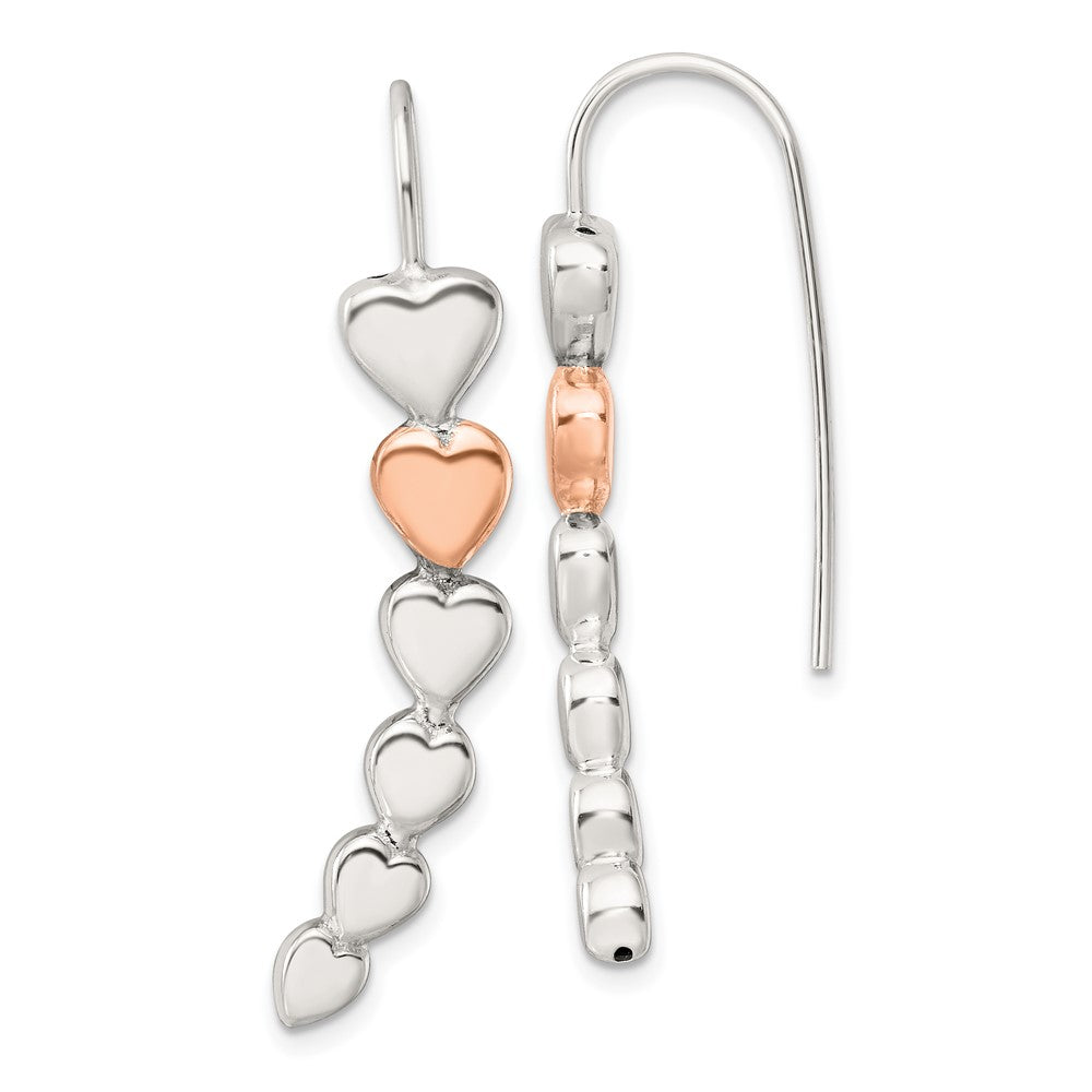 Sterling Silver and Rose-tone Polished Heart Shepherd Hook Earrings - Product Photo