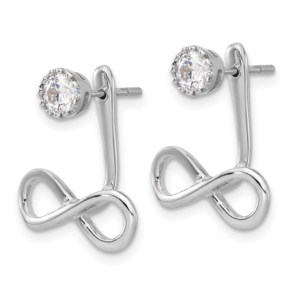 Sterling Silver Rhodium-plated Drop Infinity Jacket CZ Post Earrings - Product Photo