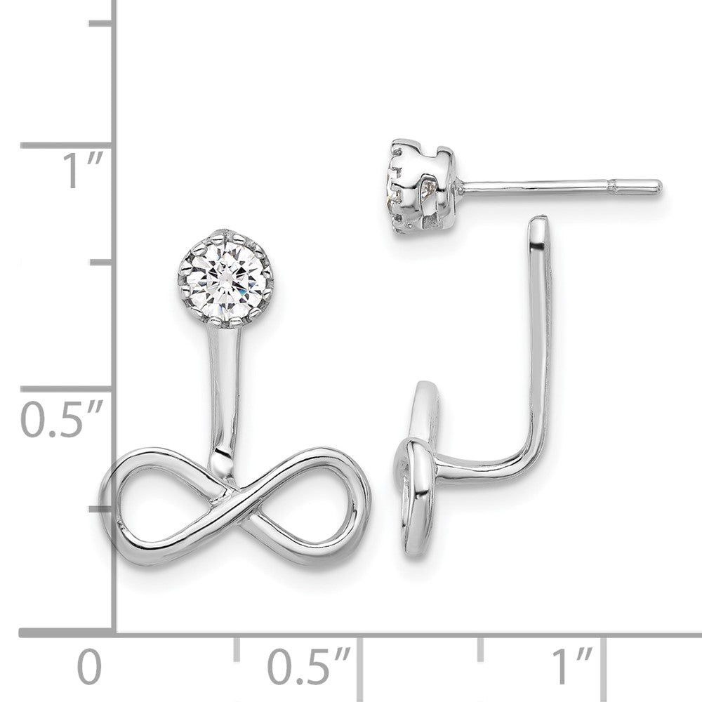 Sterling Silver Rhodium-plated Drop Infinity Jacket CZ Post Earrings - Product Photo