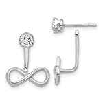 Sterling Silver Rhodium-plated Drop Infinity Jacket CZ Post Earrings - Product Photo