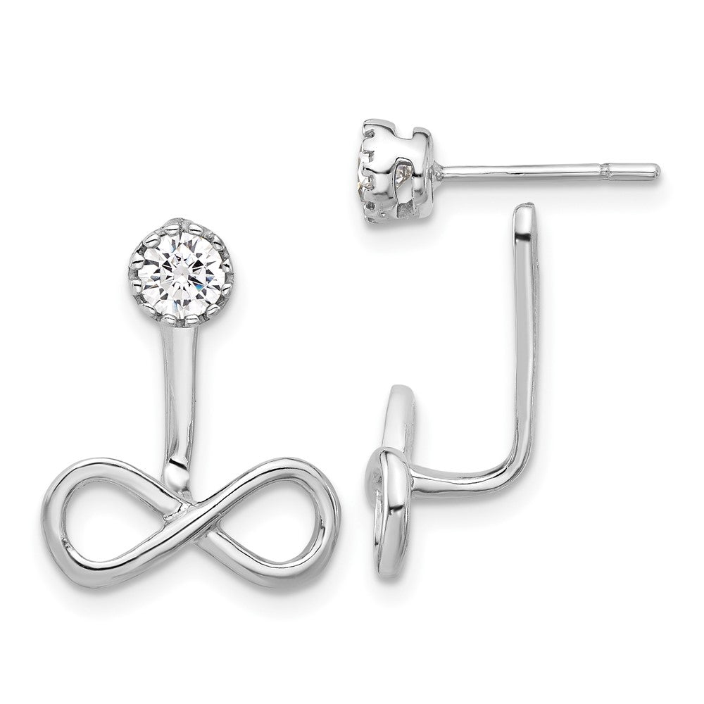 Sterling Silver Rhodium-plated Drop Infinity Jacket CZ Post Earrings - Product Photo
