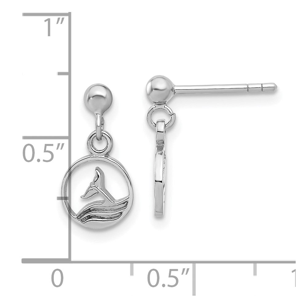 Sterling Silver Rhodium-plated Whale/Dolphin Tail Post Dangle Drop Earrings - Product Photo