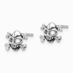 Sterling Silver Rhodium-plated Antiqued Skull and Crossbones Post Earrings - Product Photo