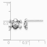 Sterling Silver Rhodium-plated Antiqued Skull and Crossbones Post Earrings - Product Photo