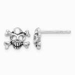 Sterling Silver Rhodium-plated Antiqued Skull and Crossbones Post Earrings - Product Photo