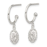 Sterling Silver E-coated Rose Dangle Post Hoop Earrings - Product Photo
