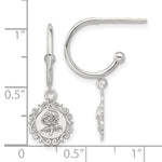 Sterling Silver E-coated Rose Dangle Post Hoop Earrings - Product Photo