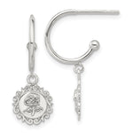 Sterling Silver E-coated Rose Dangle Post Hoop Earrings - Product Photo