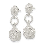 Sterling Silver E-Coating Rose Dangle Post Earrings - Product Photo