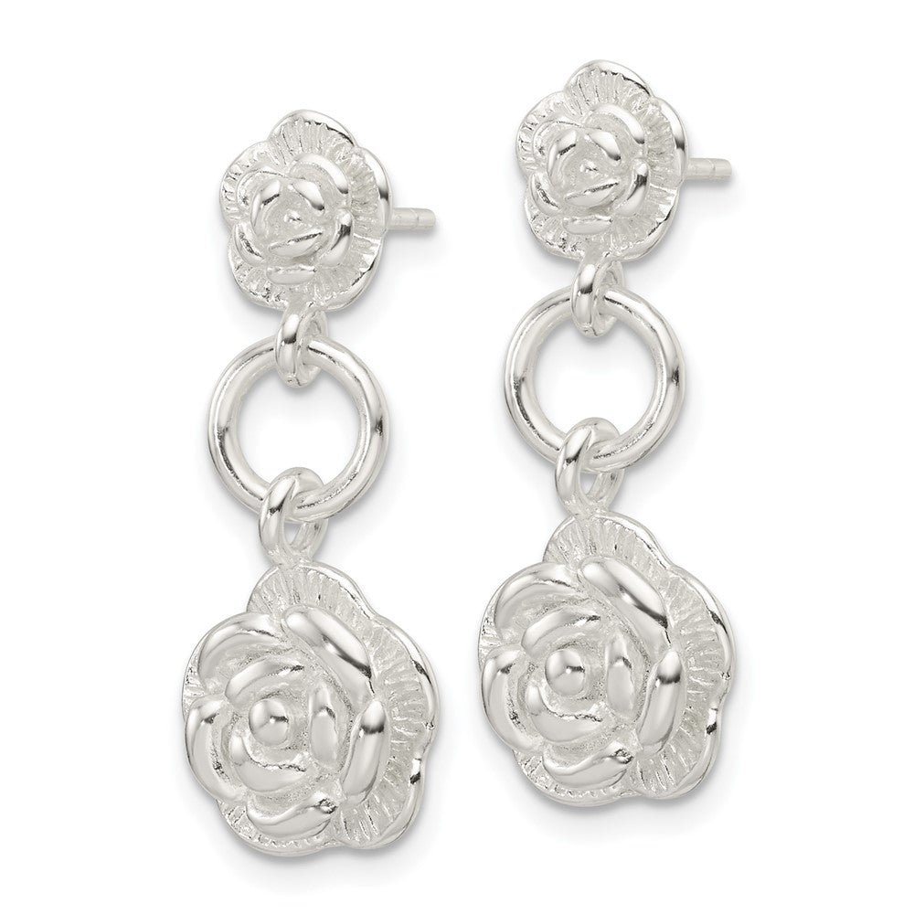 Sterling Silver E-Coating Rose Dangle Post Earrings - Product Photo