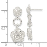 Sterling Silver E-Coating Rose Dangle Post Earrings - Product Photo