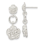 Sterling Silver E-Coating Rose Dangle Post Earrings - Product Photo