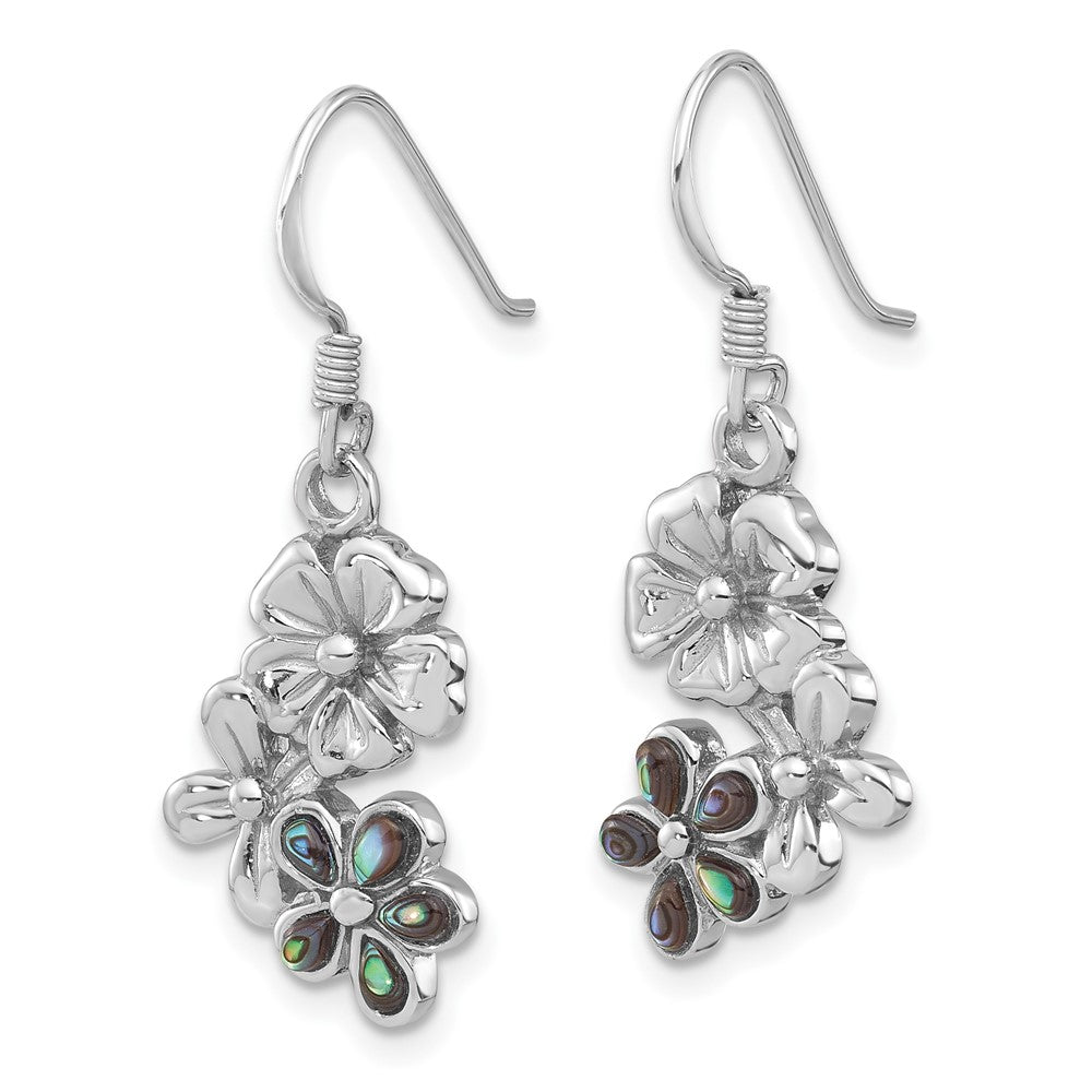Sterling Silver Rhodium-Plated Polished Abalone Trio Flower Earrings - Product Photo