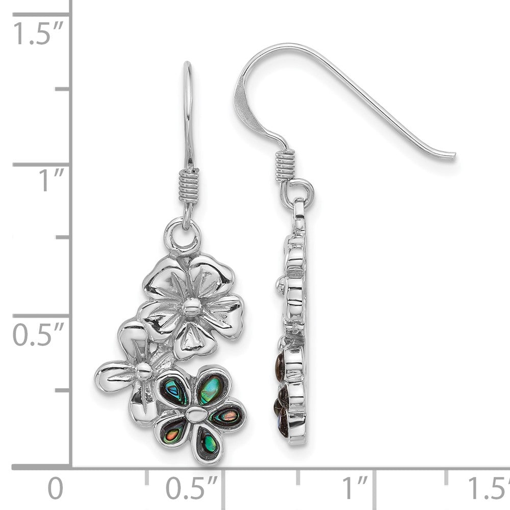 Sterling Silver Rhodium-Plated Polished Abalone Trio Flower Earrings - Product Photo