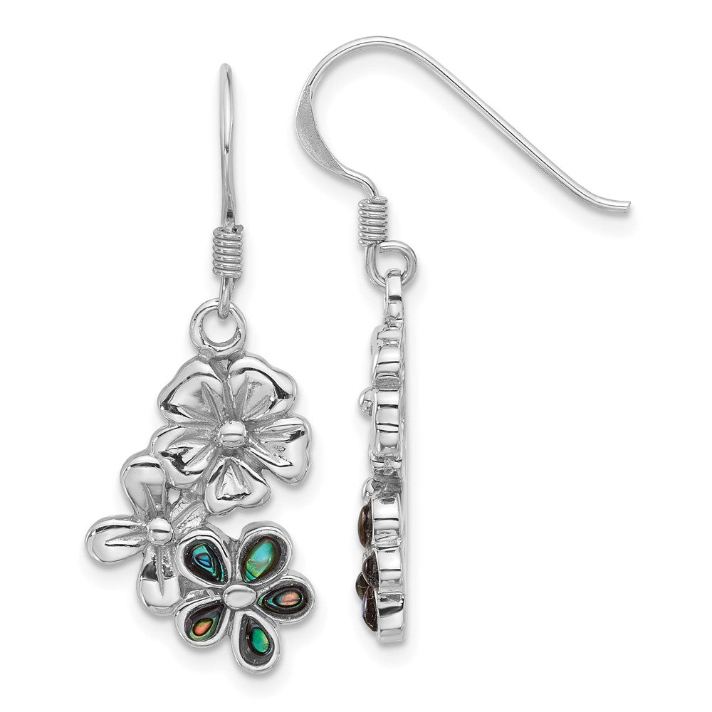Sterling Silver Rhodium-Plated Polished Abalone Trio Flower Earrings - Product Photo