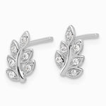 Sterling Silver Rhodium-plated CZ Leaf Post Earrings - Product Photo