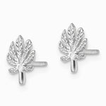 Sterling Silver Rhodium-plated Textured Leaf Post Earrings - Product Photo