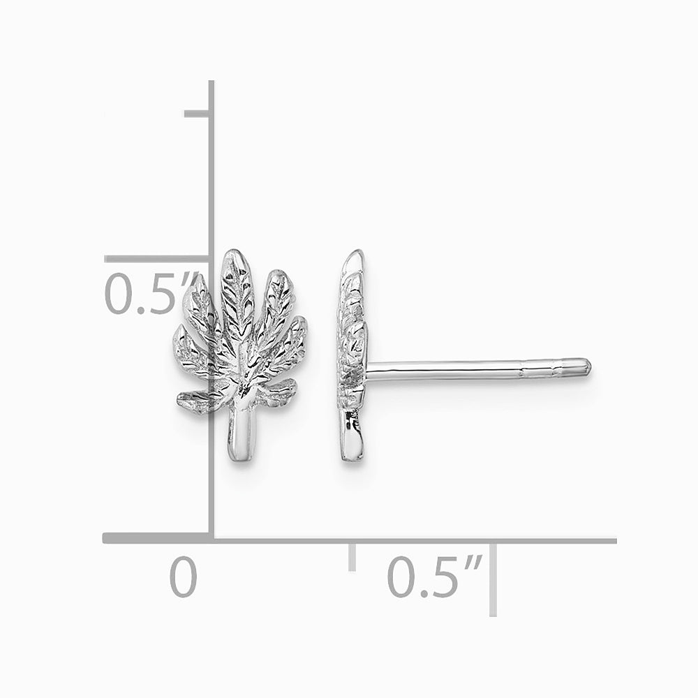 Sterling Silver Rhodium-plated Textured Leaf Post Earrings - Product Photo