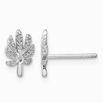 Sterling Silver Rhodium-plated Textured Leaf Post Earrings - Product Photo