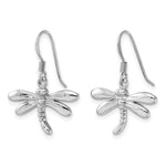 Sterling Silver Rhodium-Plated Polished Dragonfly Dangle Earrings - Product Photo