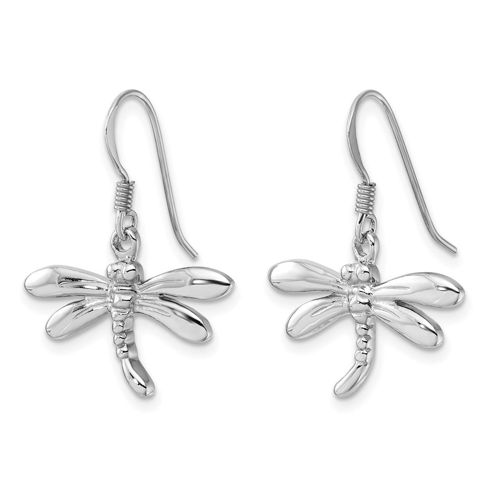 Sterling Silver Rhodium-Plated Polished Dragonfly Dangle Earrings - Product Photo