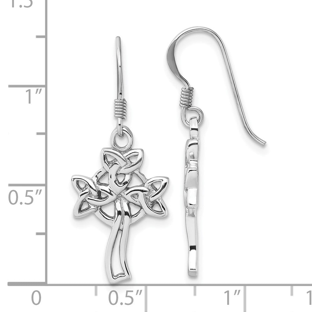 Sterling Silver Rhodium-Plated Polished Celtic Cross Dangle Earrings - Product Photo