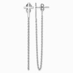 Sterling Silver Polished Cross with Chain Front & Back Post Earrings - Product Photo