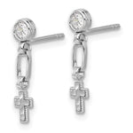 Sterling Silver RH-plated Polished & Textured CZ Cross Post Dangle Earrings - Product Photo