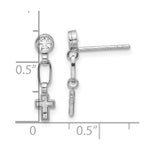 Sterling Silver RH-plated Polished & Textured CZ Cross Post Dangle Earrings - Product Photo