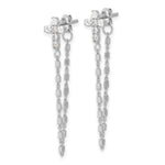 Sterling Silver RH-pltd CZ Cross w/Chain Front & Back Post Dangle Earrings - Product Photo
